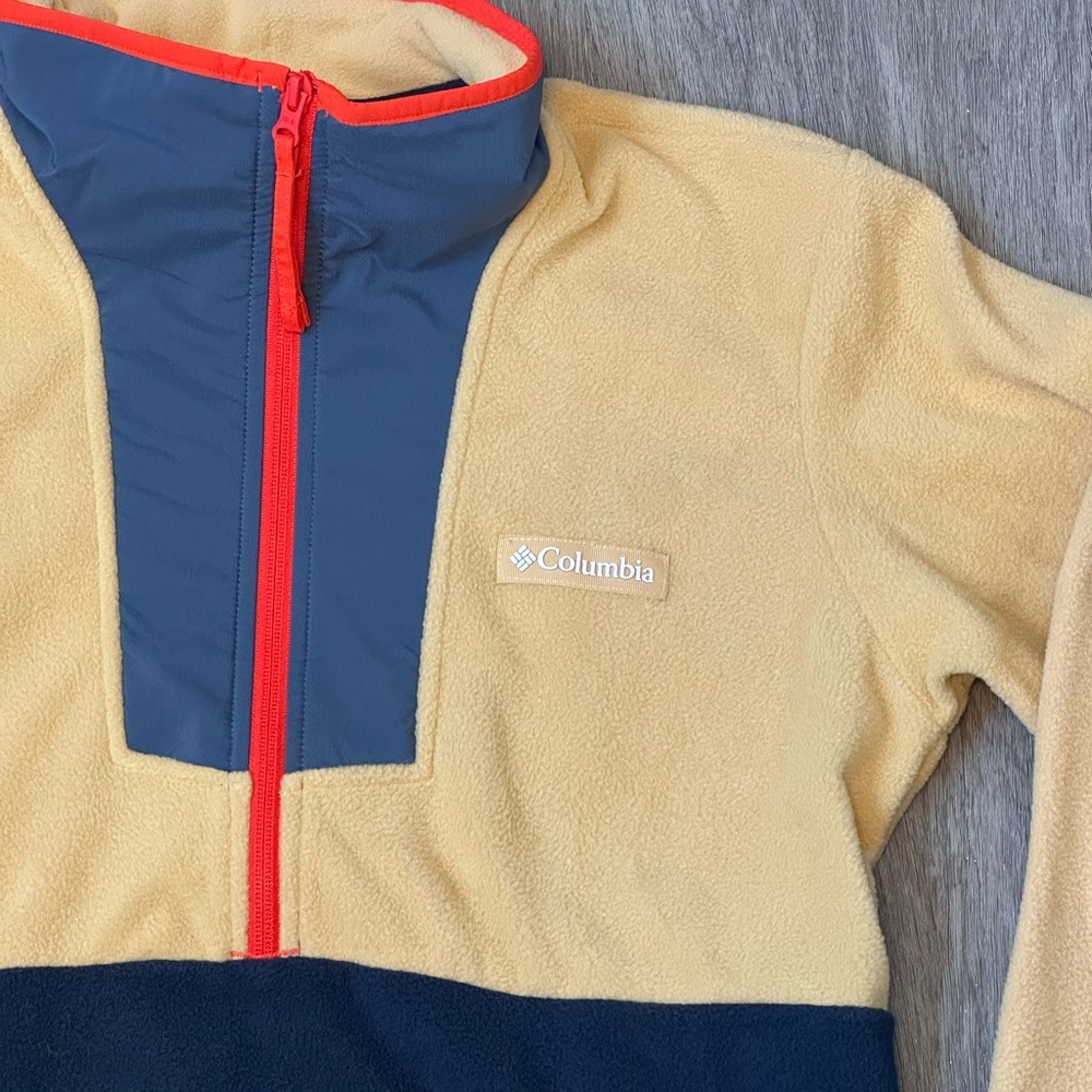 Columbia | Men’s Size Small Light Tan & Blue Fleece 1/2 Zip Pullover - NWT!